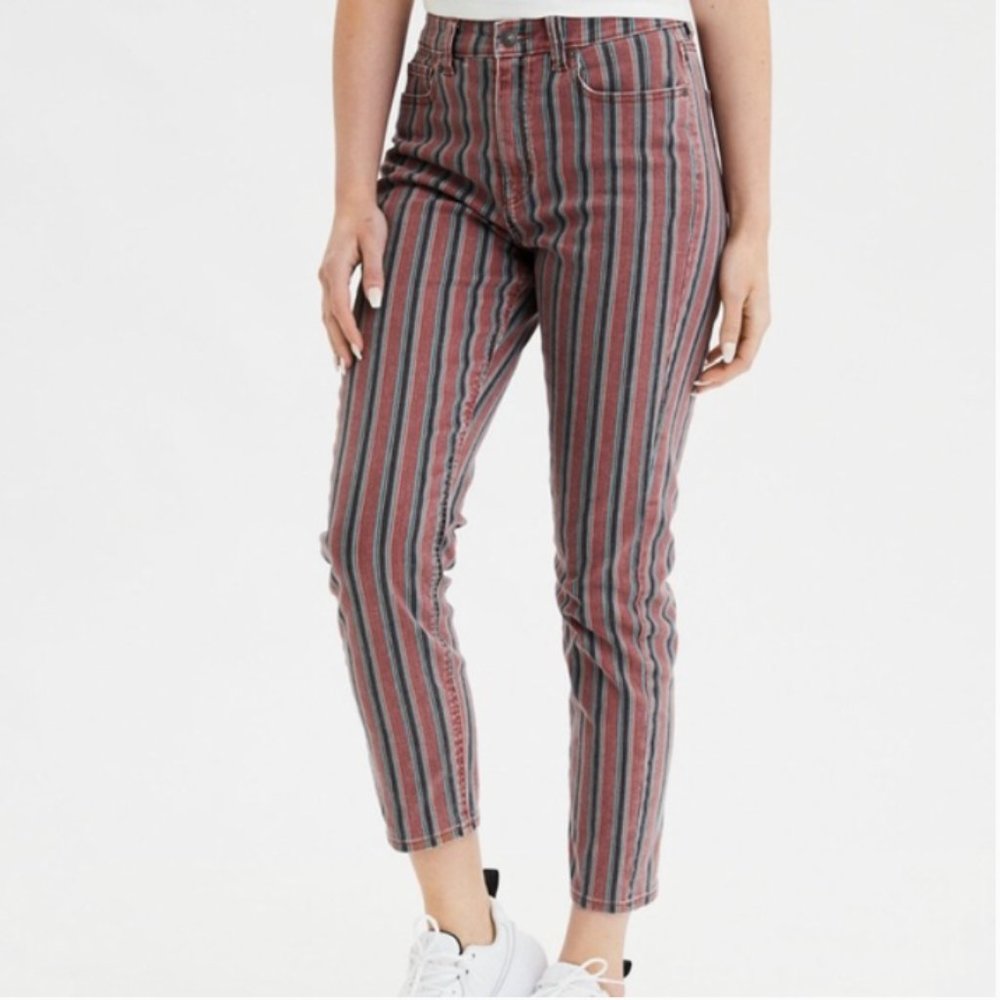 American Eagle Outfitters High-Rise Striped Jeans - Red, Black, Gray